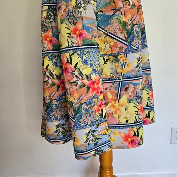 ASOS Tropical Multi Print Dress Scuba Open Back Fit Flare Tomato Girl Women 4 - Picture 8 of 14